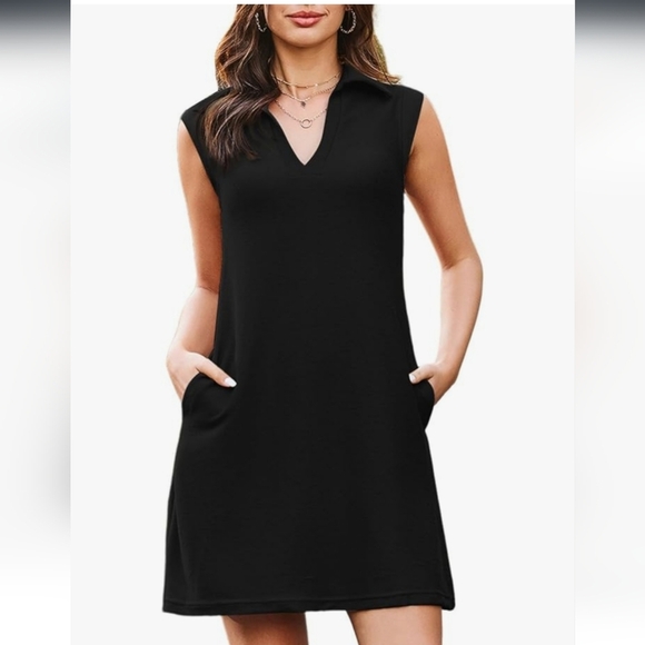 Elegant Black Sleeveless Dress With Pockets - Picture 1 of 16
